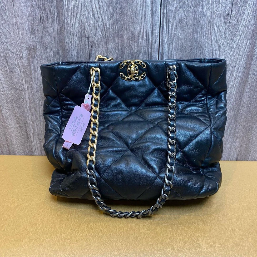 99新 Chanel/香奈儿 19bag菱格纹小羊皮单肩托特/防尘袋/38558