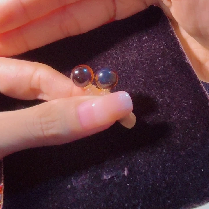 18K金镶嵌蓝珀珠宝奇石墨西哥红蓝耳钉金镶