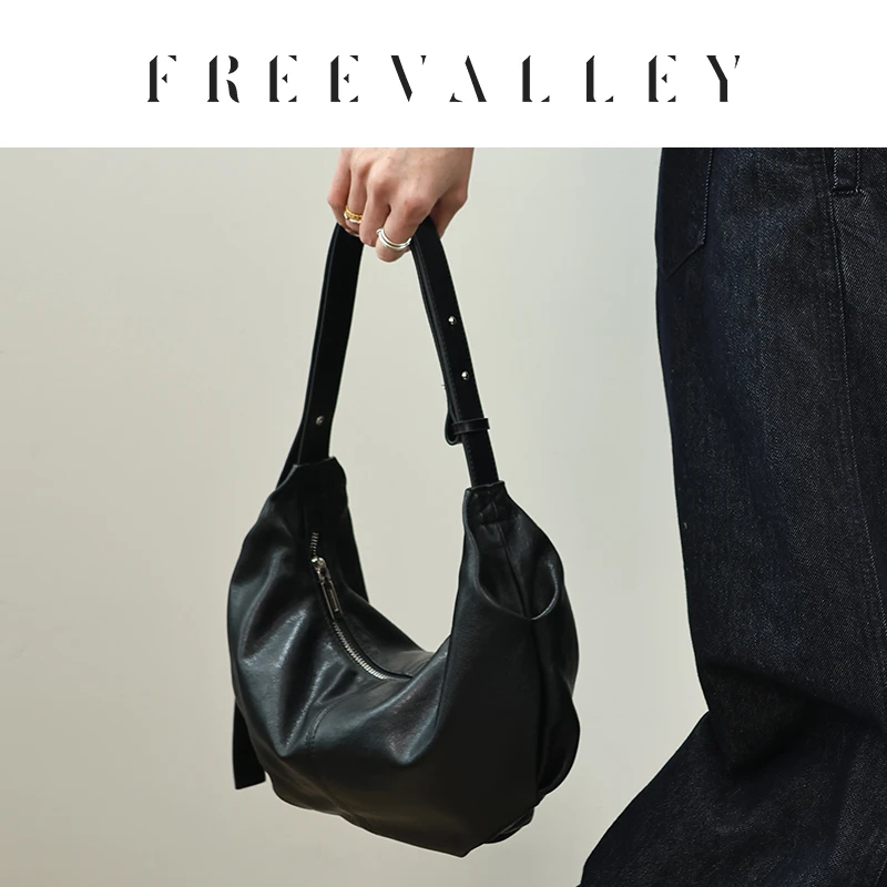 自由谷FREEVALLEY · 小羊皮软皮饺子包 气质简约单肩斜挎手提女包
