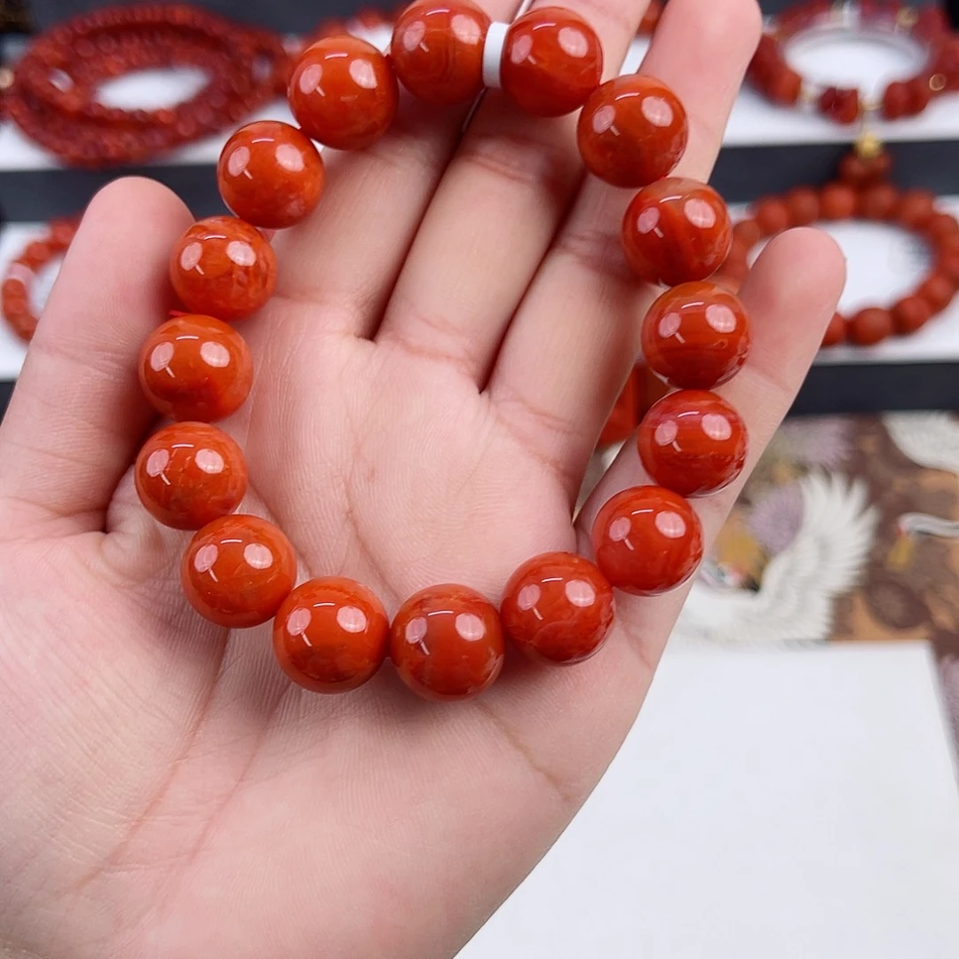 手串未镶嵌南红玛瑙瓦西柿子红圆珠单圈13mm