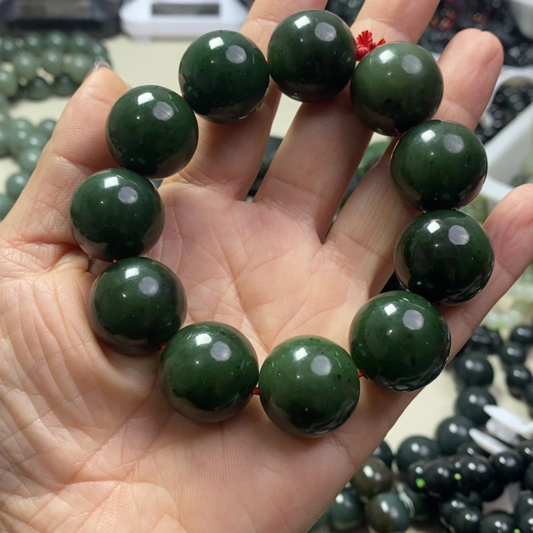 颈饰未镶嵌和田玉金*子和田玉碧玉卡20圆珠手串