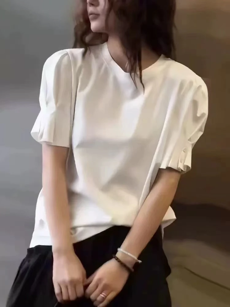 高级感泡泡袖立体短袖T恤111款 压褶洋气上衣