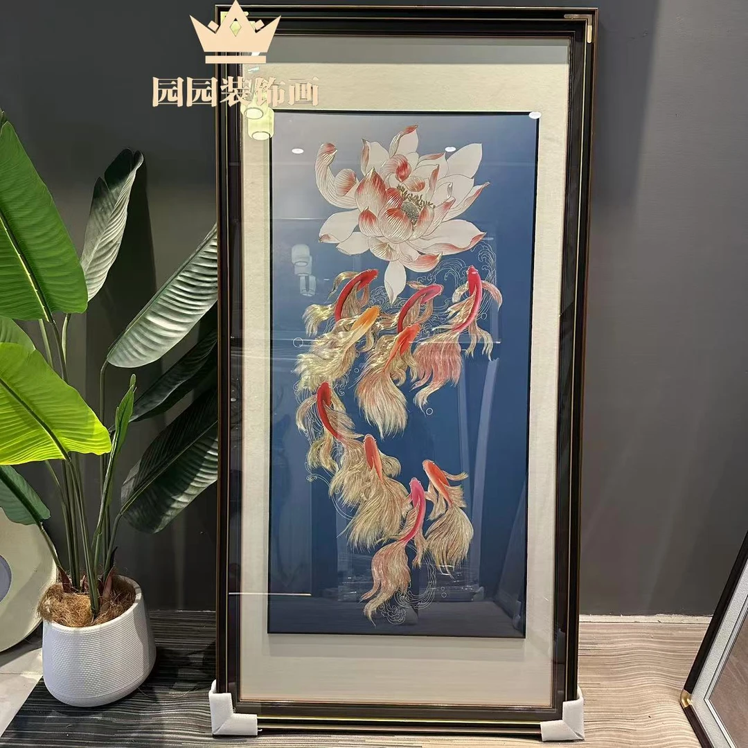 【荷花九鱼】铜雕成品挂画现代新中式玄关高端玄关画装饰画