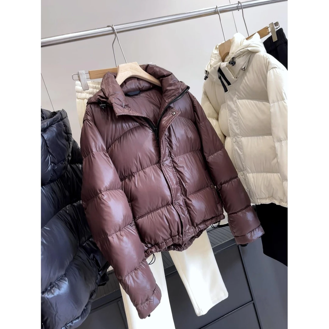 水晶防泼面料 高端90%蓬松白鹅绒加厚面包服短款连帽