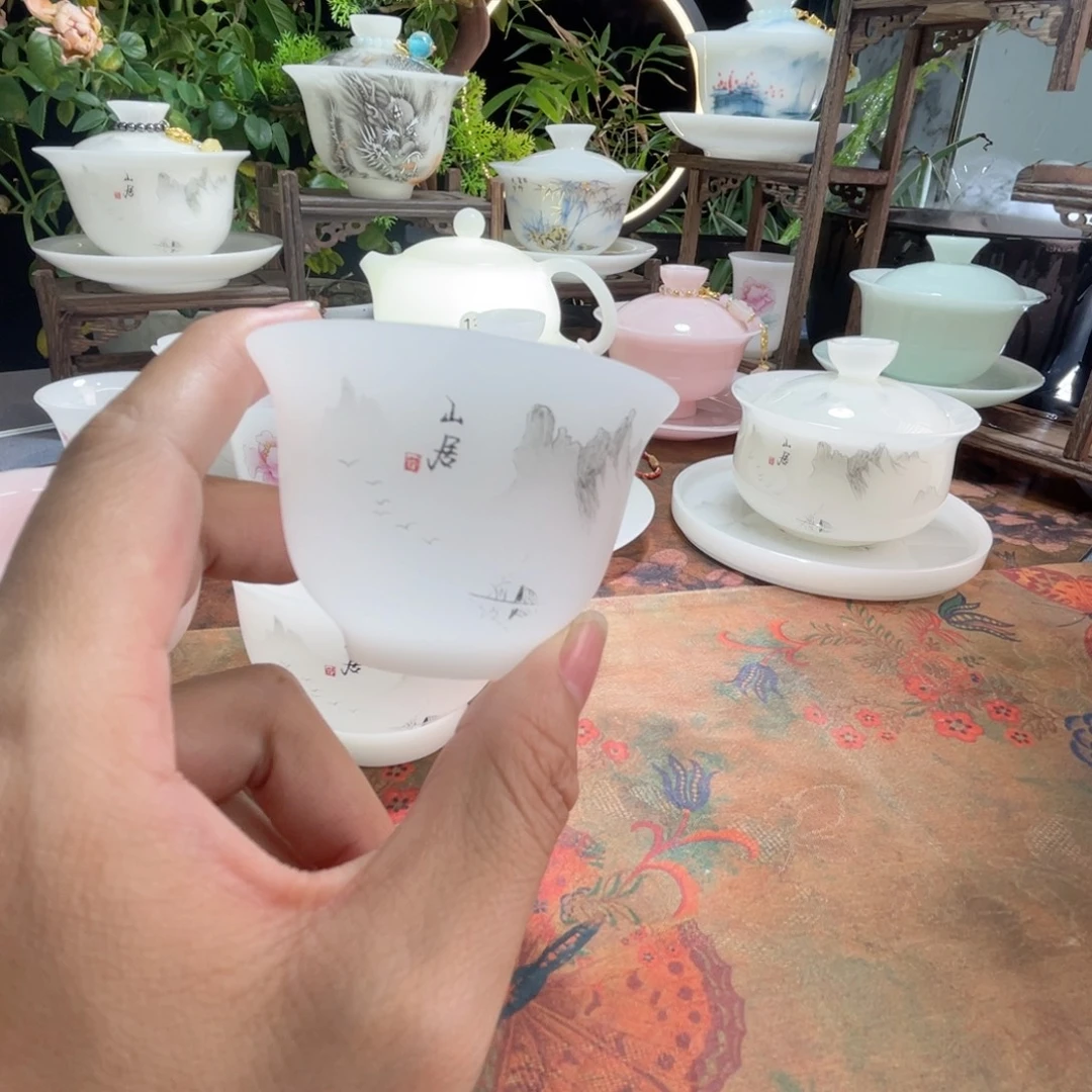 冰晶璞玉素烧水墨山居反口杯