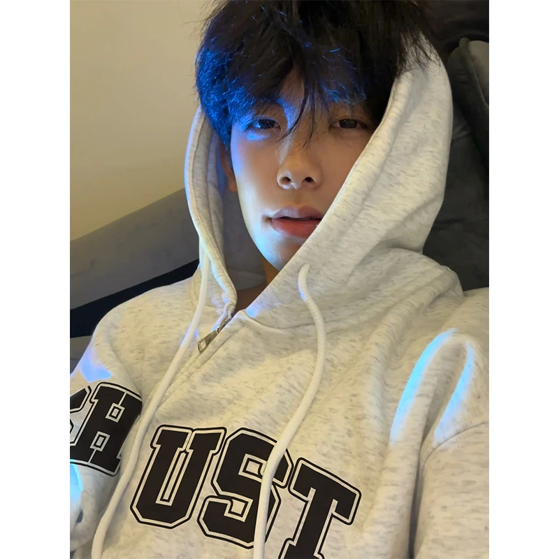 特大码300斤拉链开衫卫衣美式复古oversize连帽男春秋冬潮牌外套