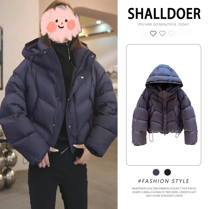 【简绒法则】宽松连帽加厚保暖棉服女士2025冬季新款极简风棉衣外套