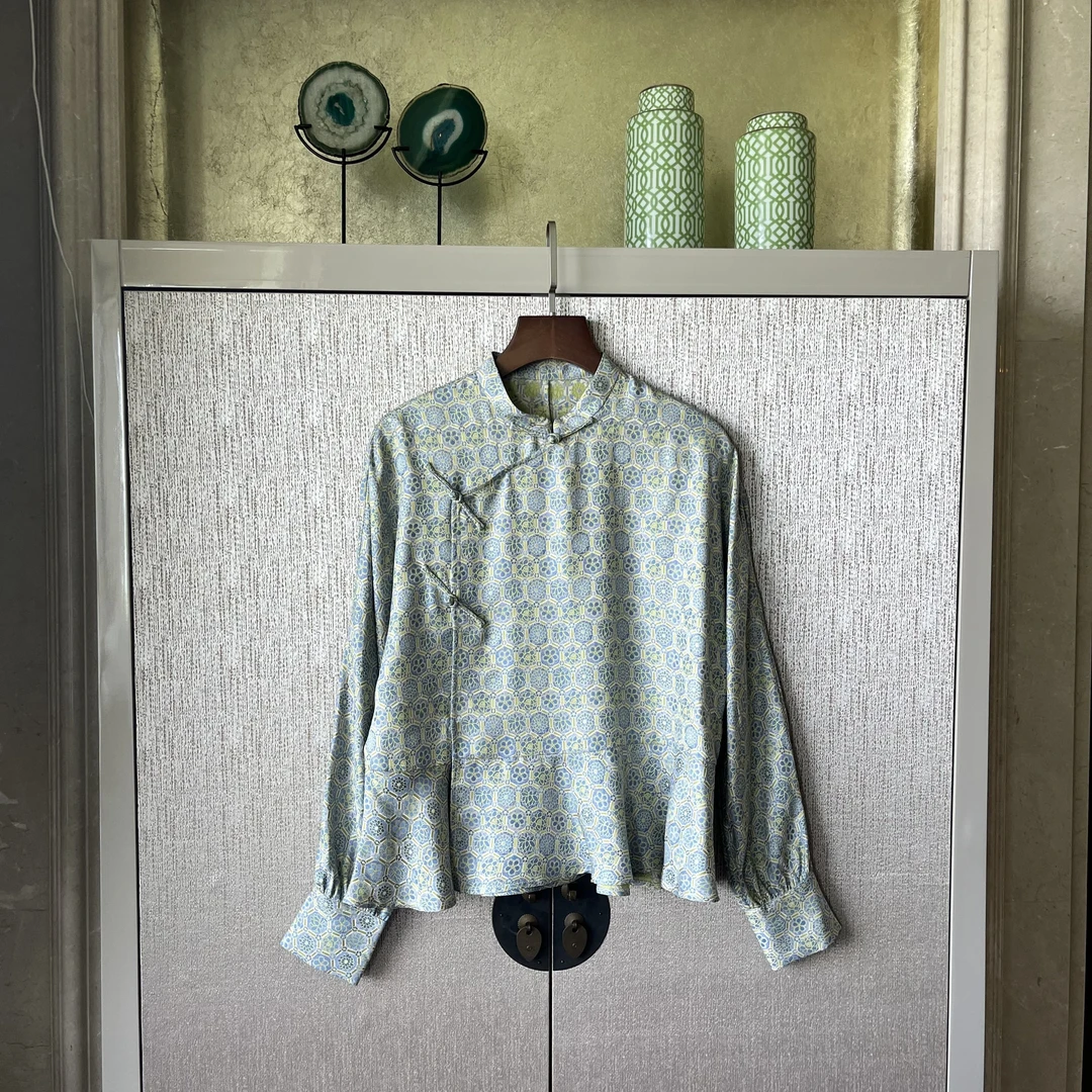 【西翠月】桑蚕丝衬衫立领斜襟百搭时尚简约气质休闲女士