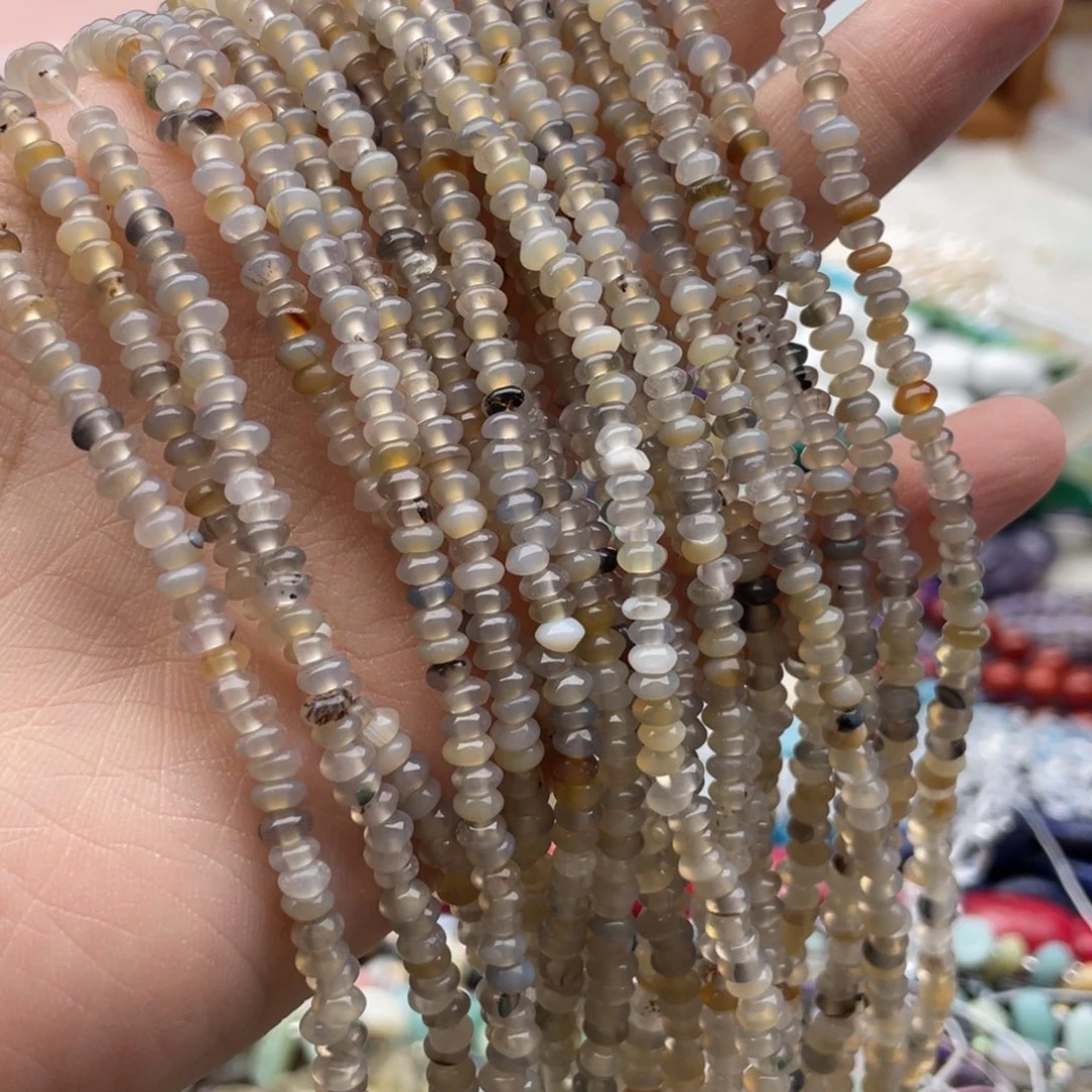 玛瑙/玉髓合金珠宝半成品三条装卡4烟灰玛瑙算盘珠