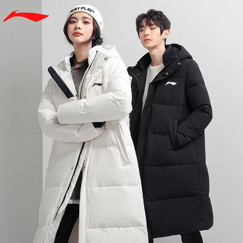 李i宁白鸭绒中长款羽绒服男女款冬季连帽加厚保暖情侣户外防寒服