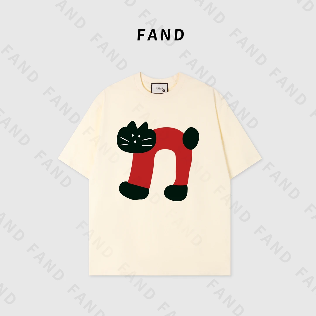 FAND妍妍【黑猫】2025新品夏季情侣装印花宽松圆领短袖T恤