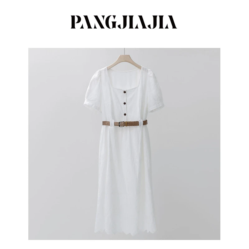 【胖佳佳】百合香氛 夏季纯棉短袖方领连衣裙HQ350331/HP352801