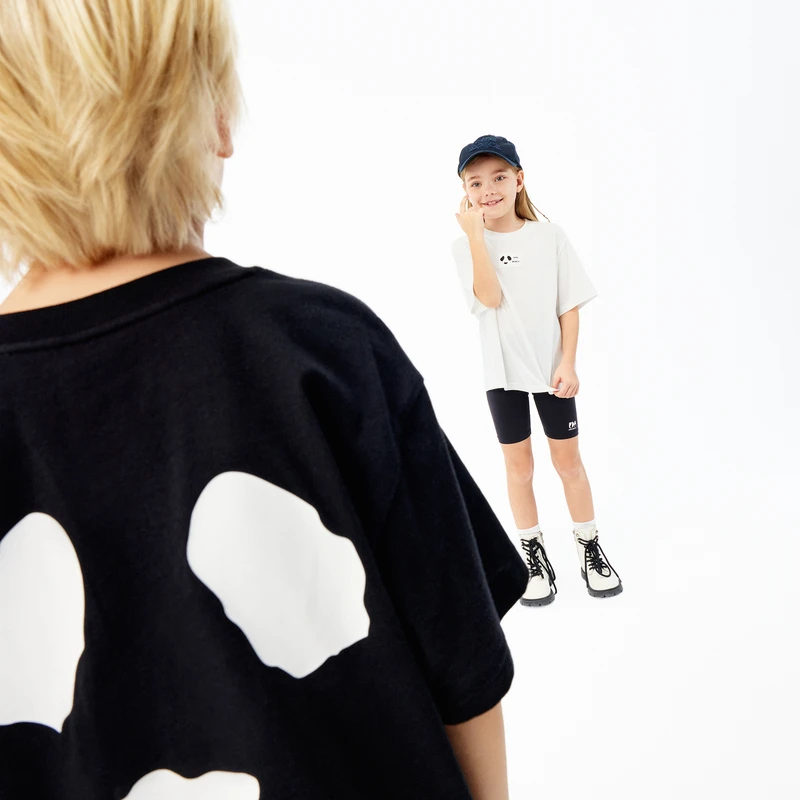 littlemoco童装25夏新款男女童熊猫系列简约短袖T恤#KBE2TEET13