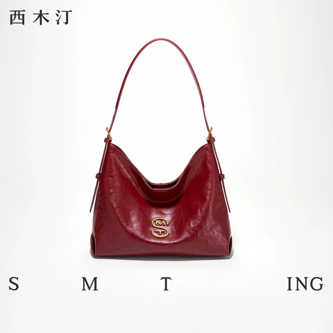 【西木汀】狂想日记 腋下托特包牛皮大容量女新娘红色婚包单肩女包