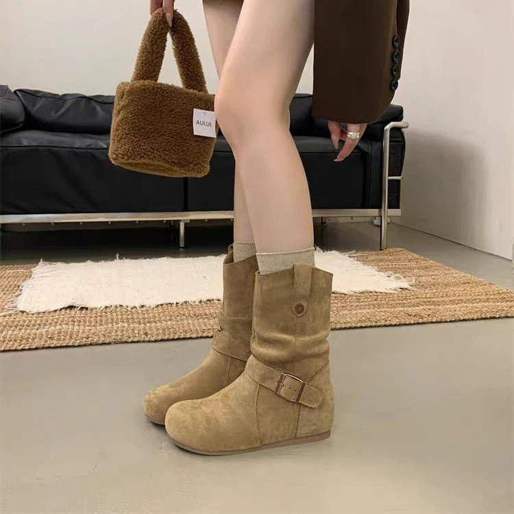 复古西部牛仔靴女2025新款秋季高级平底显瘦堆堆靴气质百搭小短靴
