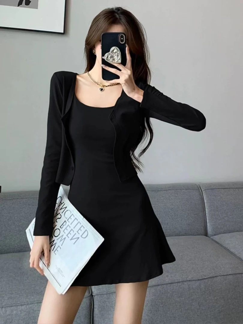 王大温柔家～大码女装纯欲性感显瘦收腰吊带裙+防晒开衫