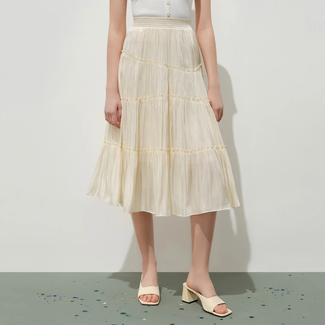 【羊羊专属】半身裙夏季2024轻盈飘逸a字裙压褶设计感通勤裙子