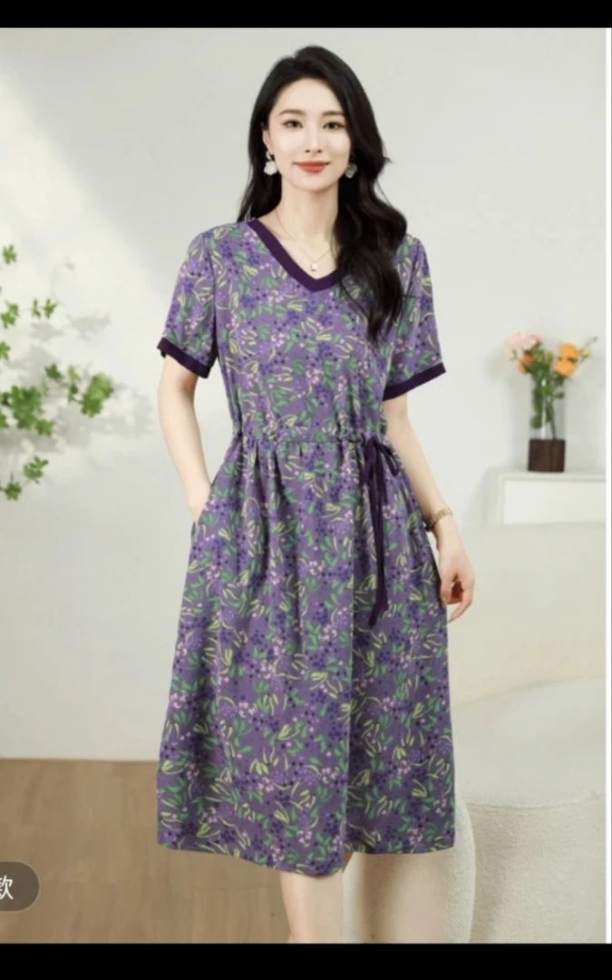 薰衣草新款花边领系列女装连衣裙收腰休闲系带长裙显瘦气质