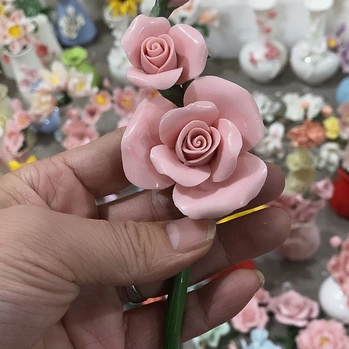 瓷片纯手工陶瓷花摆件瑕