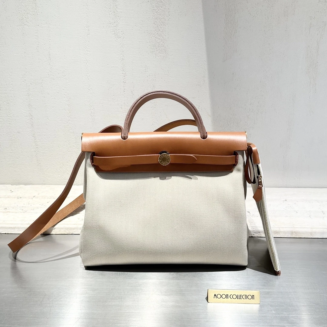 95新 Hermes/爱马仕 二手 HERMES herbag31 金棕帆布 B刻