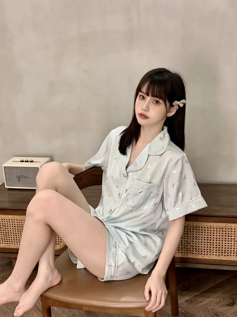 1.夏季新款短袖三件套冰雪丝舒适卡通好看可外穿家居服