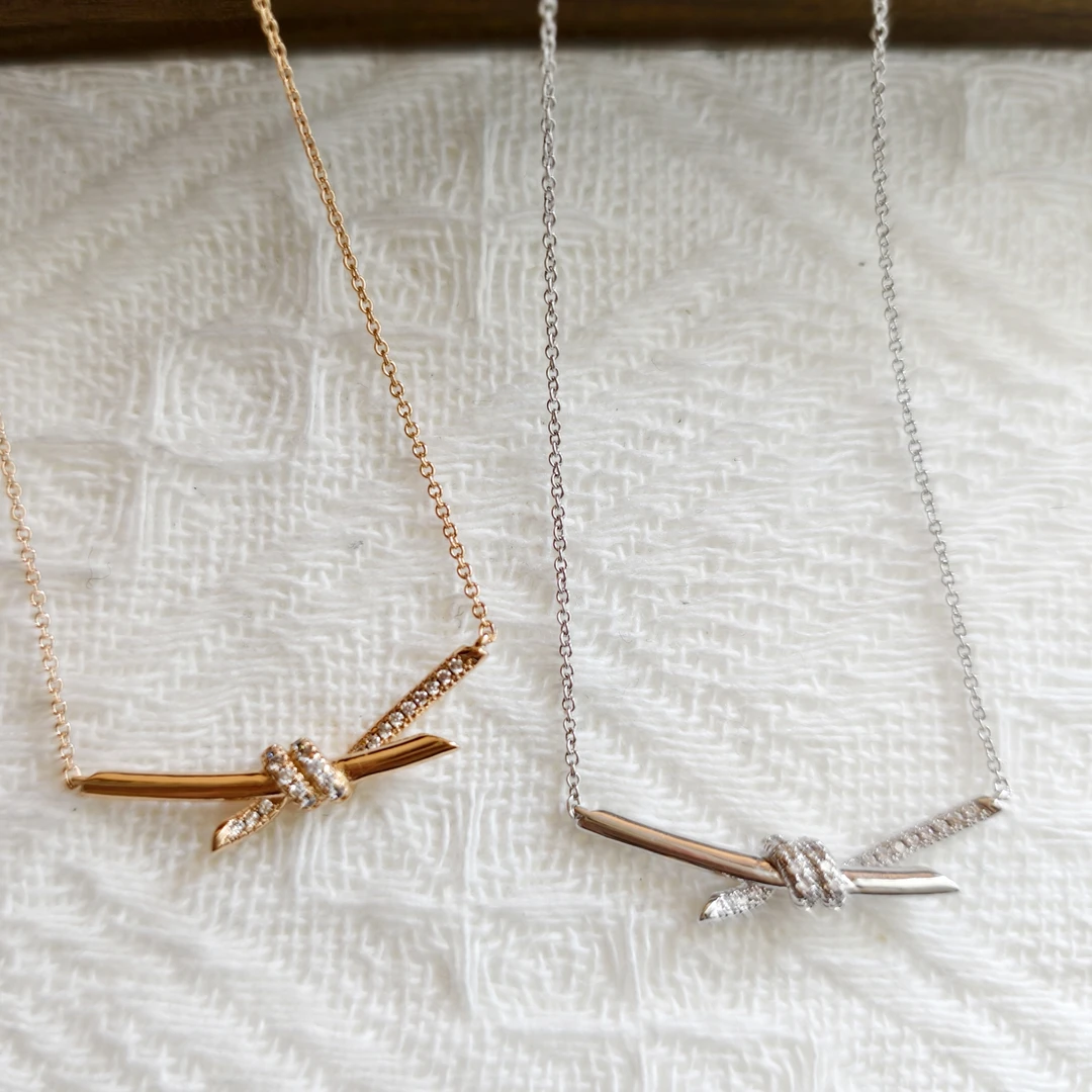 合金项链 T家轻奢简约经典绳结造型项链锁骨链毛衣链百搭时尚气质