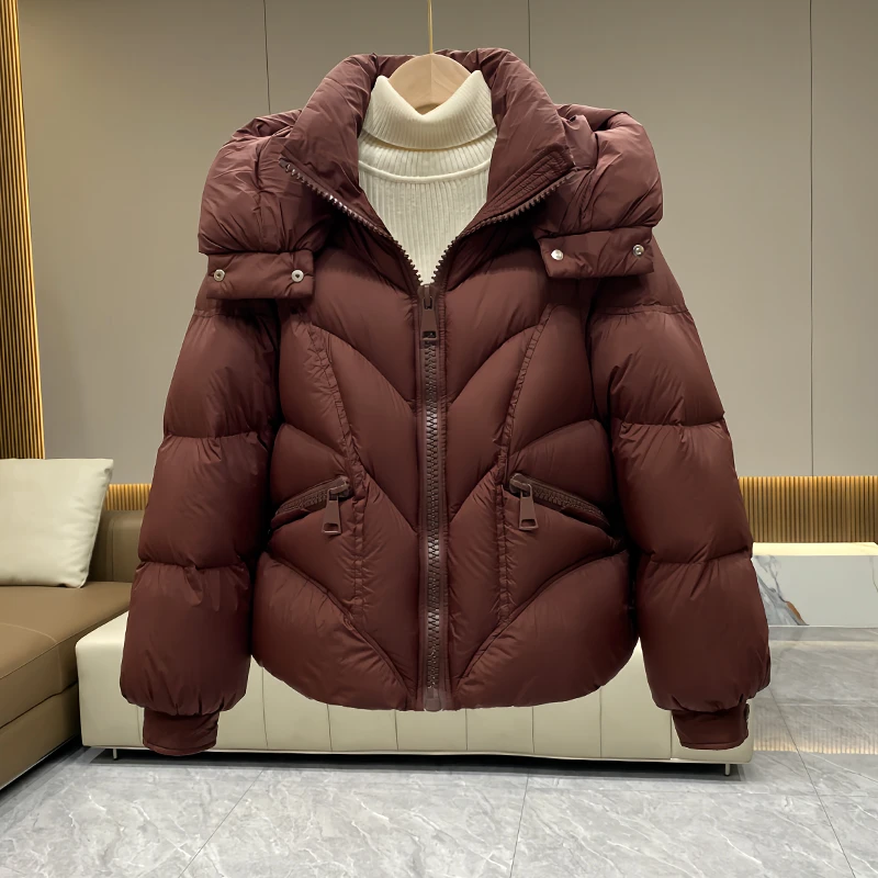 【XUE ZHI YU】新国标90白鸭绒泡芙保暖羽绒服休闲连帽