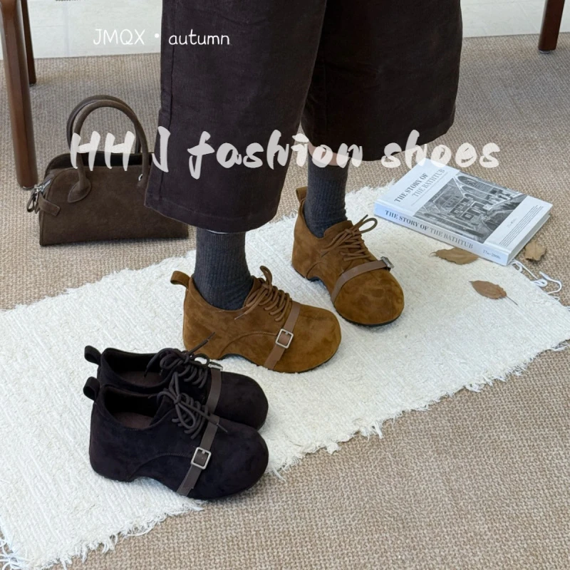 欧货磨砂真皮厚底增高勃肯鞋女2025秋季新款英伦风复古大头乐福鞋