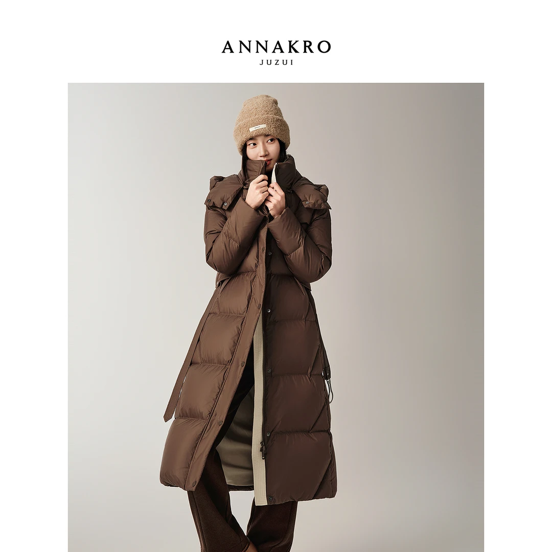 【云朵泡芙】JUZUI玖姿琥珀流光风长款鸭绒羽绒服女2025冬季新款