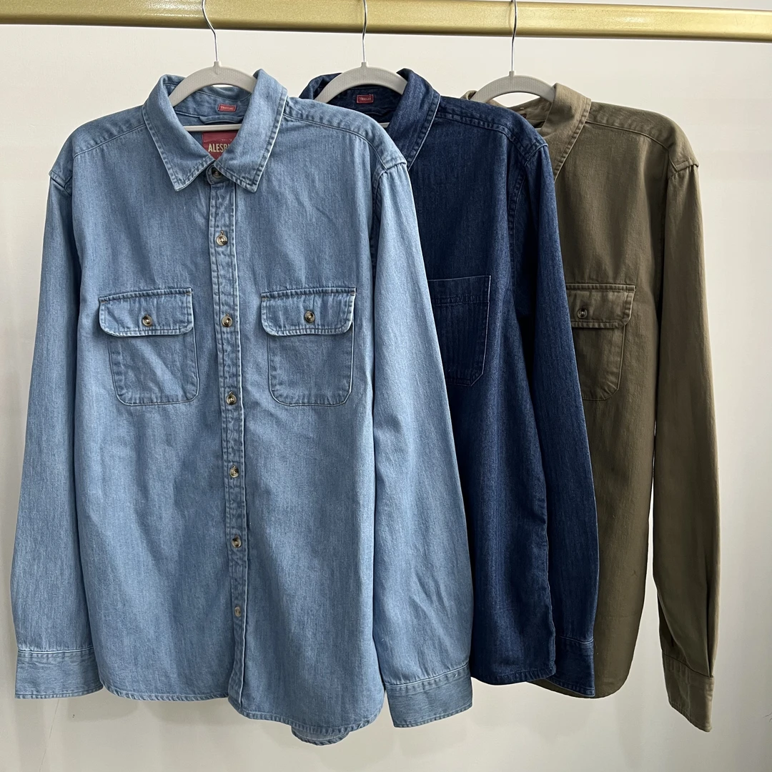 A2602 男士春秋季复古文艺范纯色翻领牛仔衬衫