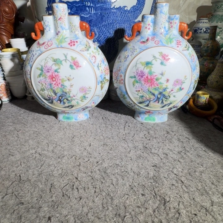 用***7瓶陶瓷工艺品摆件珐琅彩扁瓶