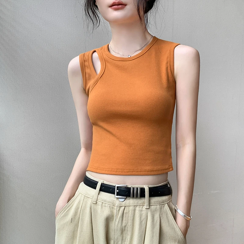 美式镂空设计感小众圆领无袖背心女夏季别致修身显瘦衬衫内搭上衣