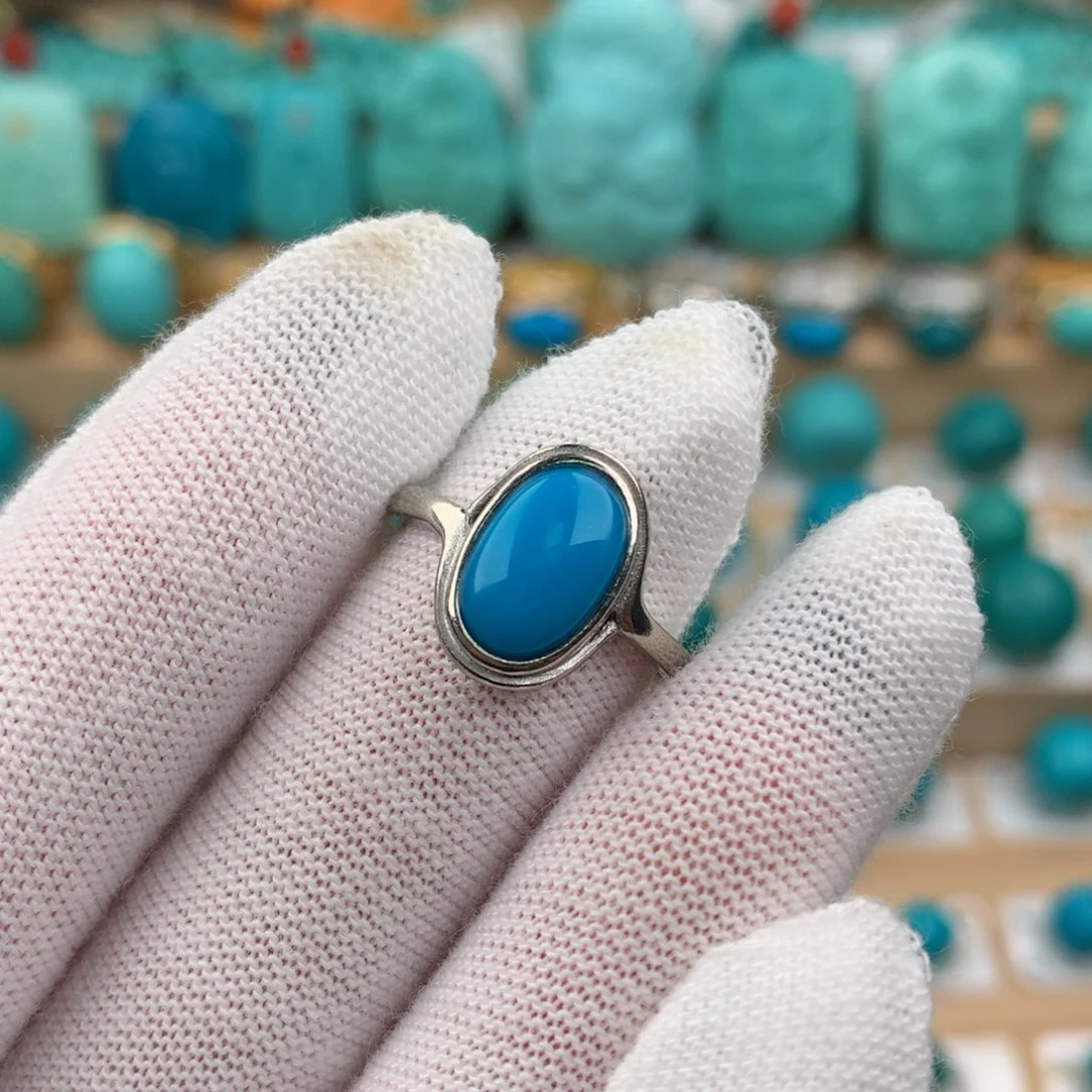 绿松石银S925镶嵌女戒可调节