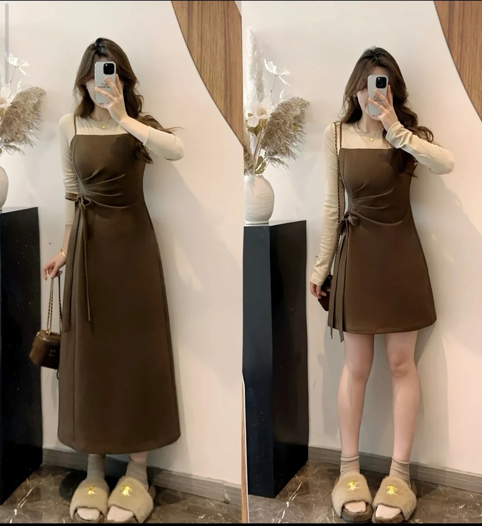 秋季琥珀流光小众设计感新款假两件外穿内搭连衣裙6131