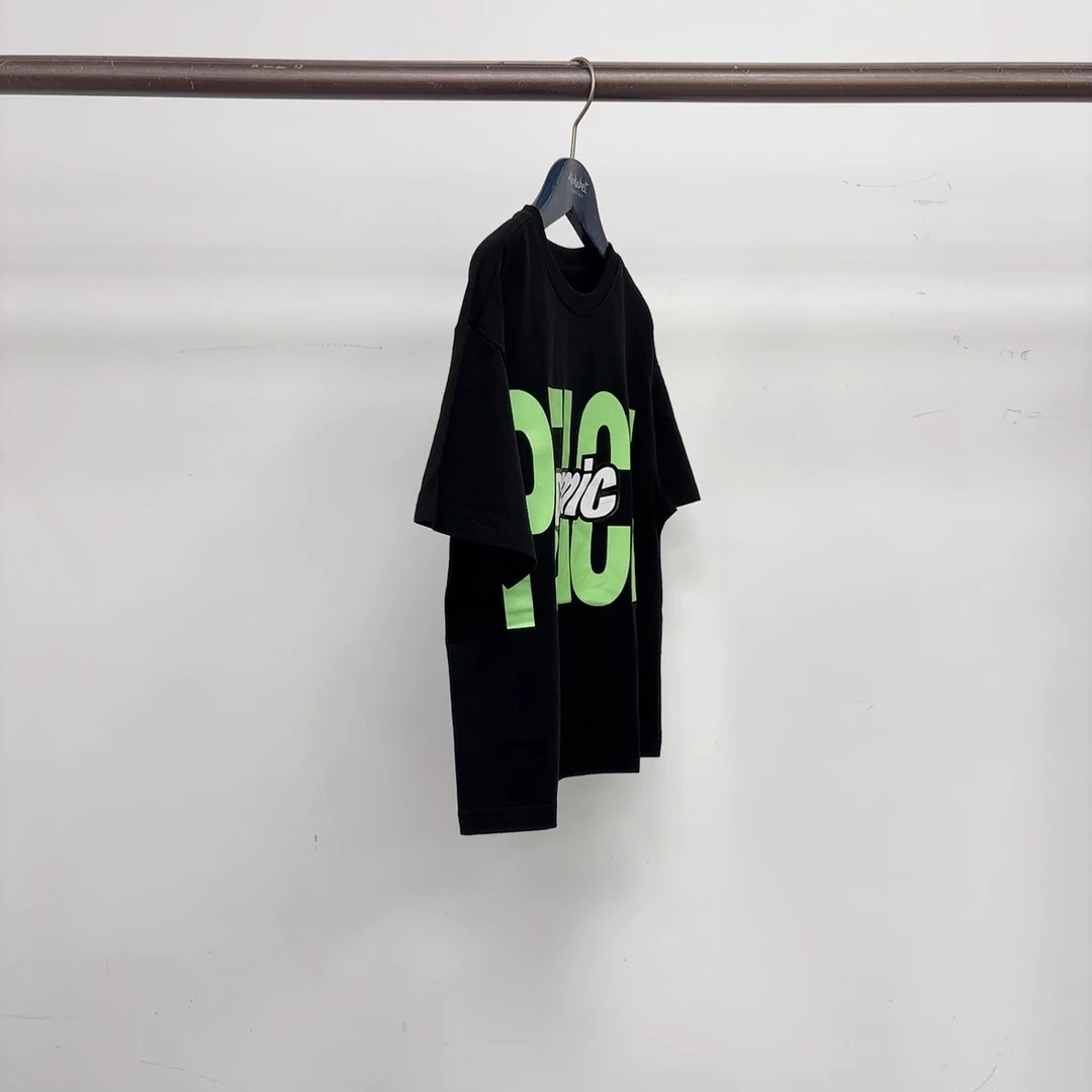 7601-童短袖黑色前面绿字母印花卡通儿童休闲圆领夏季短袖