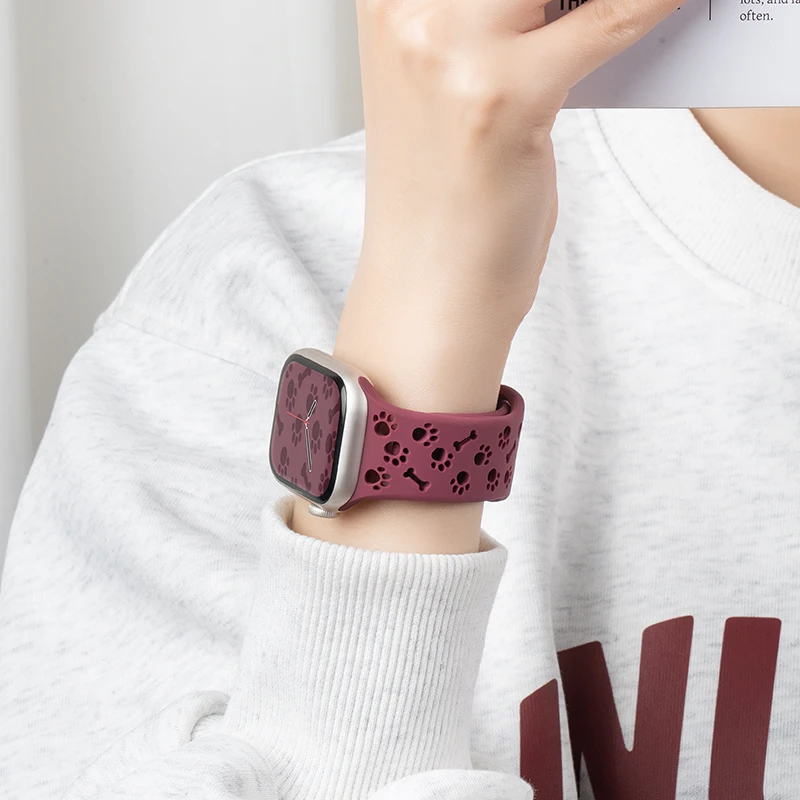 适用iwatch苹果S10手表表带applewatchs9s8镂空硅胶表带7透气运动