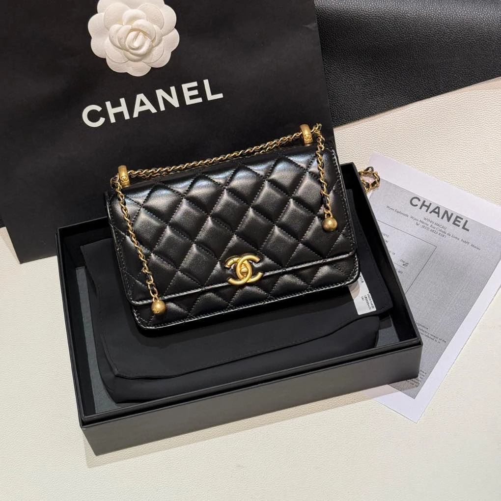 未使用 Chanel/香奈儿 黑金双金球woc链条包 芯