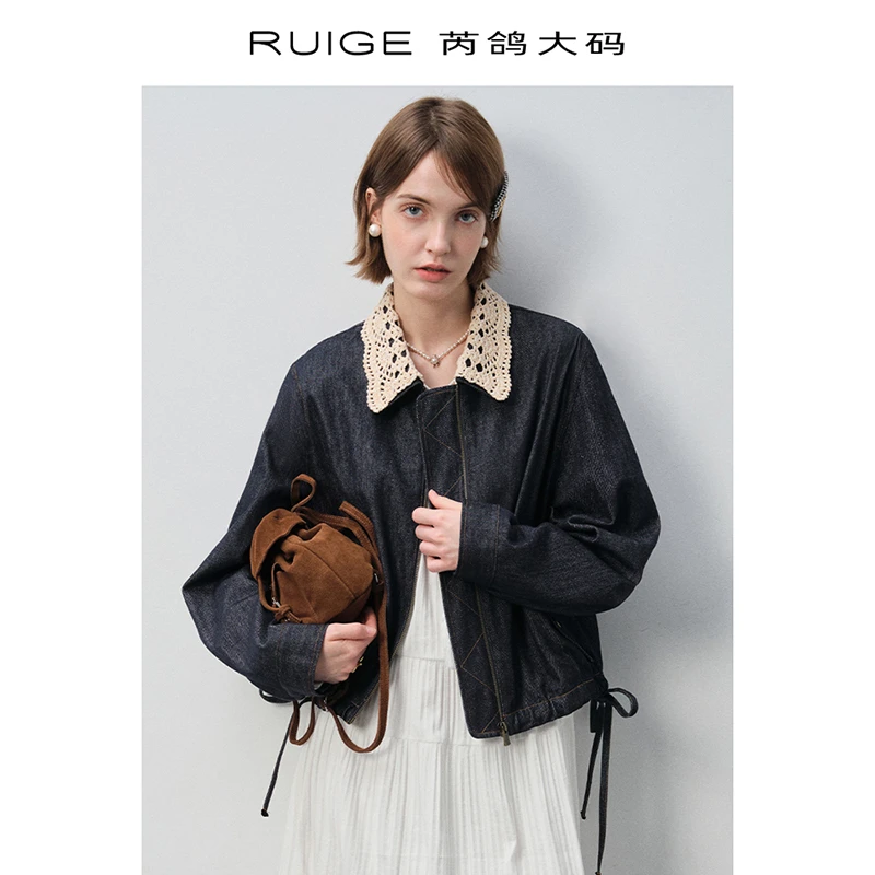 芮鸽微胖定制水洗牛仔外套正肩拉链夹克宽松微胖mm上衣0200DN