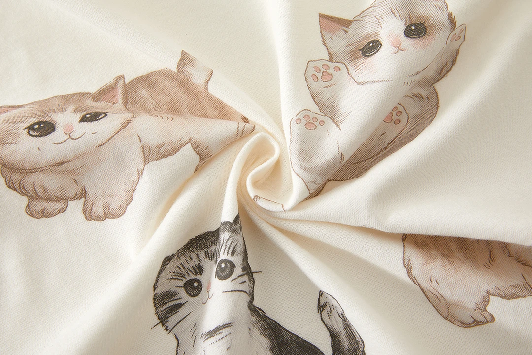 夏天可爱小猫单面纯棉短袖长裤套装分体