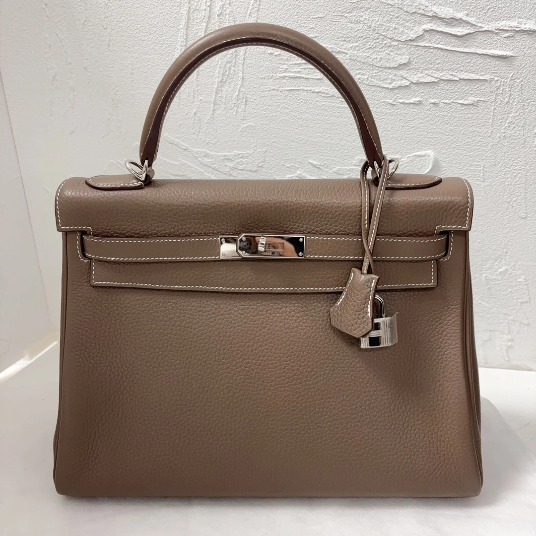 99新 Hermes/爱马仕 小花6珊 Kelly 32 大象灰  togo皮 T刻 银扣