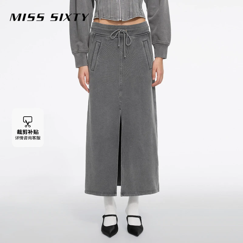 【商场同款新品】Miss Sixty25春新款半身裙松紧腰前开衩卫衣裙长裙