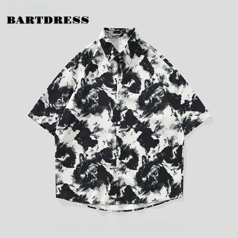 BARTDRESS痞帅短袖衬衫男宽松设计感垂坠感花衬衣夏季休闲新款T恤