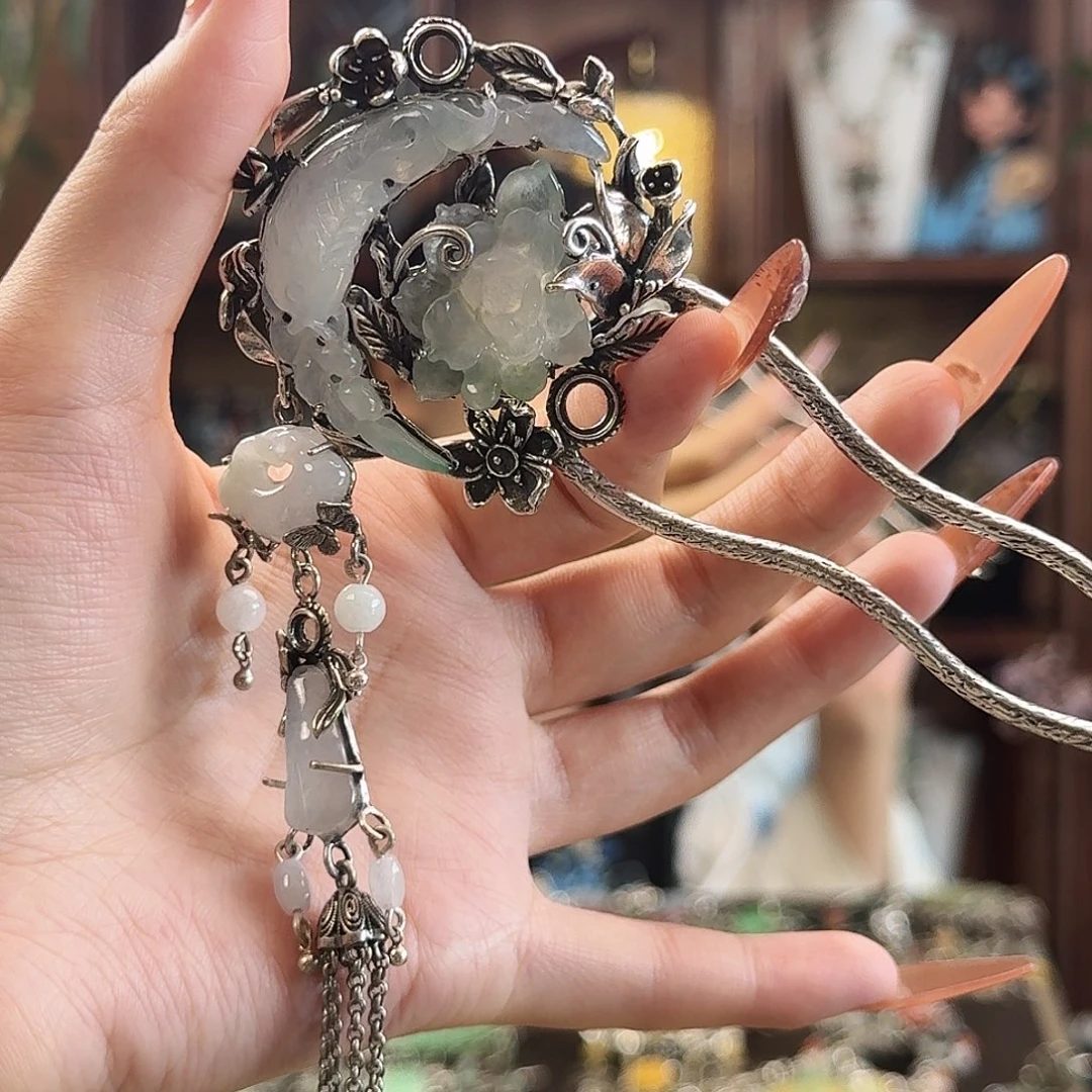 翡翠银S925镶嵌发饰