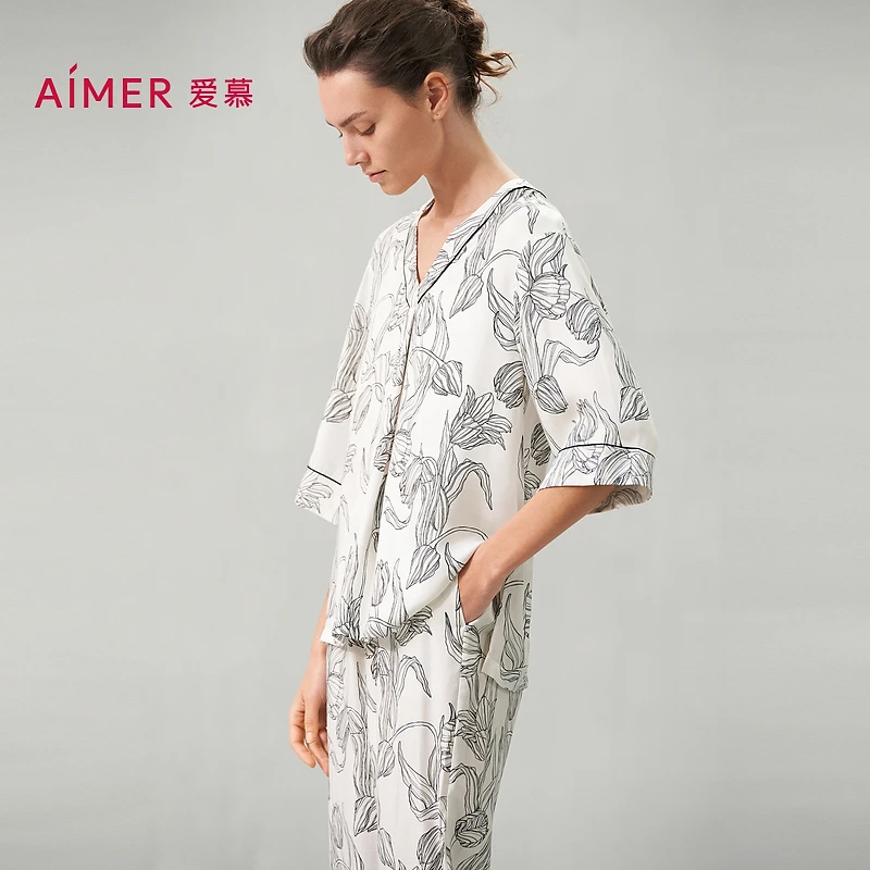 爱慕悠享时光V领七分袖分身家居套装AM469691