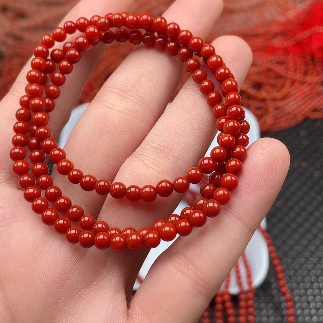 玛瑙/玉髓未镶嵌4mm柿子红圆珠三圈