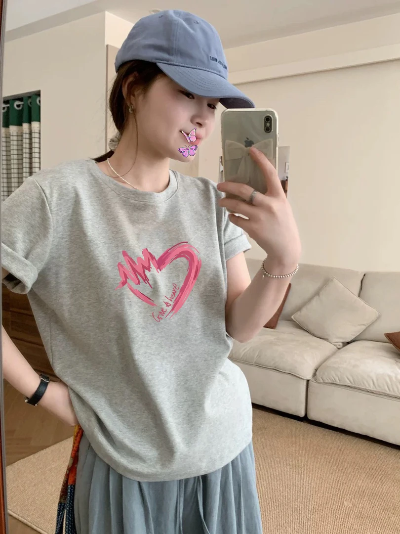 2025夏季韩系简约纯色短袖T恤女新款宽松圆领显瘦慵懒百搭上衣潮