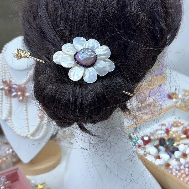 淡水珍珠发饰银S925镶嵌