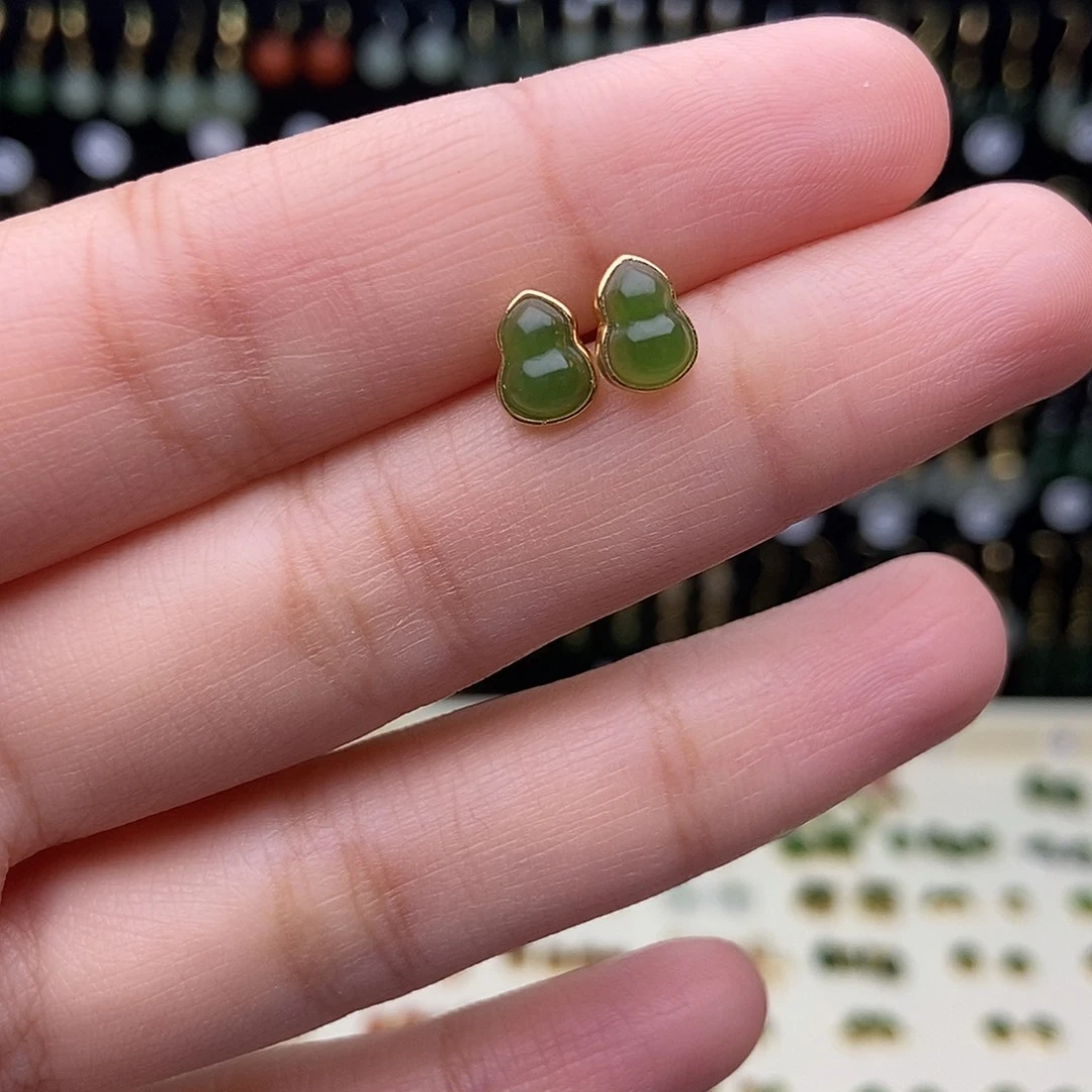 和田玉银S925镀金镶嵌耳饰