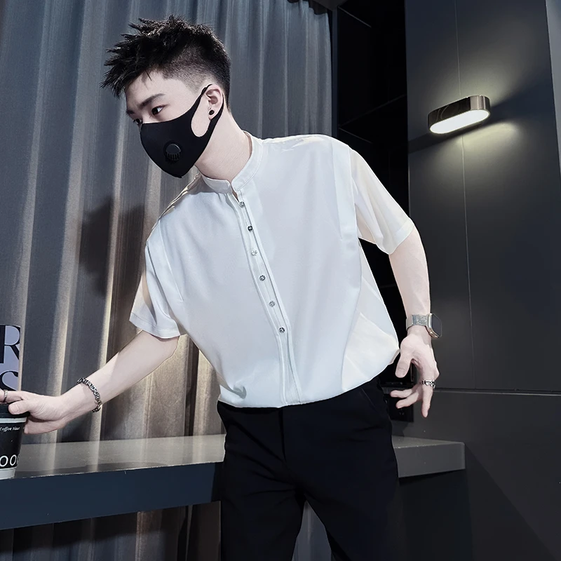 爆款男士衬衫夏季2025新款时尚痞帅半袖t衬衣冰丝上衣高级感男装