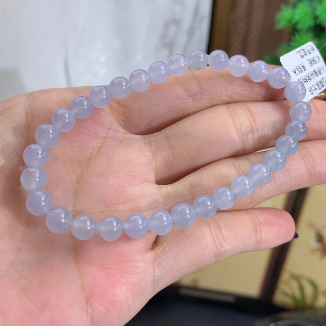 翡翠未镶嵌手串卡6冰胶淡淡蓝紫手串